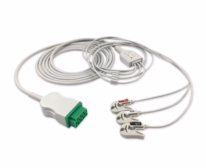 Compatible 3-lead One-Piece ECG Cable with Grabber/Pinch end (comparable to GE Healthcare 2021141-002) AHA Reusable, Limb Lead, 2.5m+0.9m, Shielded, 1 Pc / Bag SKU: ECZ-3004G-A